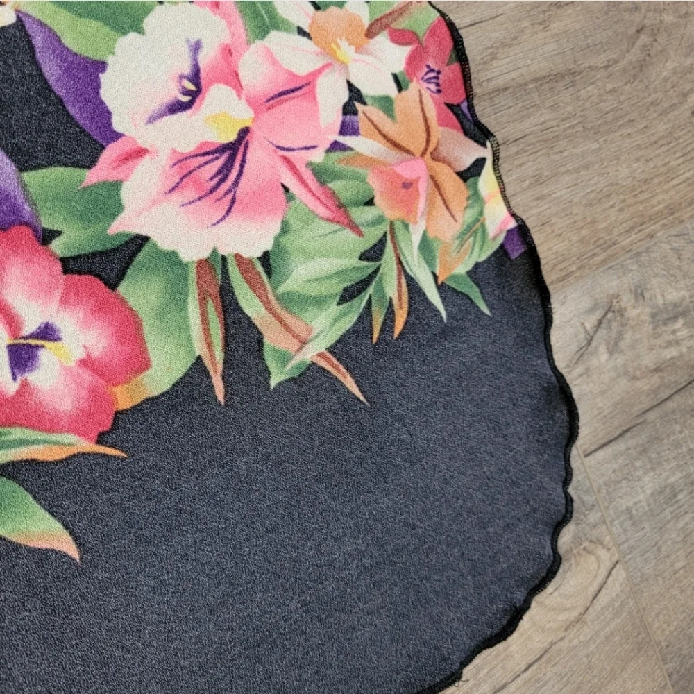 Vintage Jantzen Sarong Cover Up OS Black Pink Floral Hawaiian Tie Closure